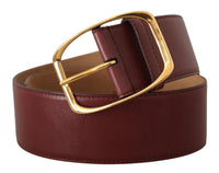 Thumbnail for Elegant Maroon Leather Belt with Gold Buckle