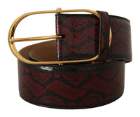 Thumbnail for Elegant Red Python Leather Belt with Gold Buckle