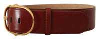 Thumbnail for Elegant Maroon Leather Belt with Gold Buckle