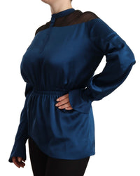 Thumbnail for Elegant Crew Neck Silk Blouse in Blue
