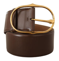 Thumbnail for Elegant Brown Leather Belt with Gold Buckle