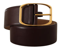 Thumbnail for Elegant Dark Brown Leather Belt with Gold Buckle