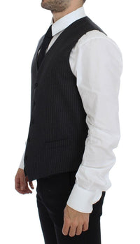 Thumbnail for Gray Striped Wool Single Breasted Vest
