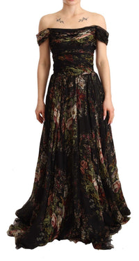 Thumbnail for Floral Silk Off-Shoulder Long Dress