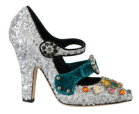 Thumbnail for Elegant Silver-Black Crystal Mary Janes Pumps