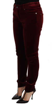 Thumbnail for Elegant Red Velvet Skinny Pants