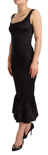 Thumbnail for Elegant Black Silk Midi Sheath Dress