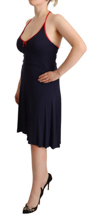 Thumbnail for Navy Blue Cotton Midi Halter Dress