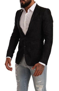 Thumbnail for Elegant Floral Martini Black Blazer