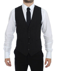 Thumbnail for Black Striped Stretch Dress Vest Gilet