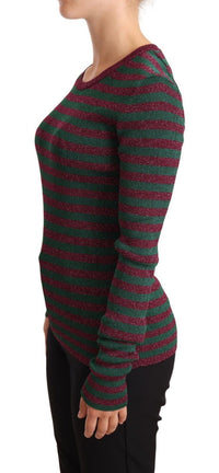 Thumbnail for Elegant Maroon and Green Striped Crewneck Sweater