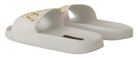 Thumbnail for Chic White Leather Slides with Gold Embroidery