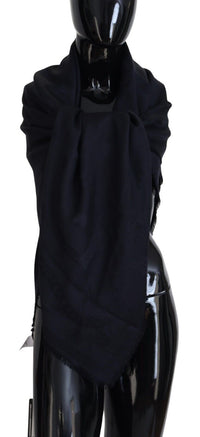 Thumbnail for Elegant Silk-Wool Fringed Scarf in Dark Blue