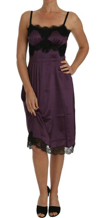 Thumbnail for Elegant Purple Silk Lace Chemise Dress