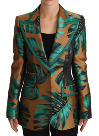 Thumbnail for Elegant Leaf Print Silk-Blend Coat