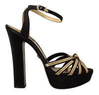 Thumbnail for Elegant Black Gold Ankle Strap Heels Sandals