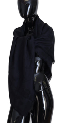 Thumbnail for Elegant Silk-Wool Fringed Scarf in Dark Blue