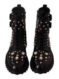 Thumbnail for Black Crystal-Studded Formal Boots