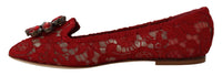 Thumbnail for Radiant Red Lace Ballet Flats with Crystal Buckle