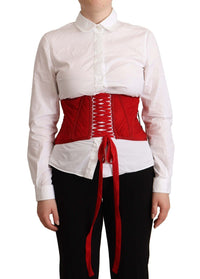 Thumbnail for Elegant Red Silk Corset Belt Top