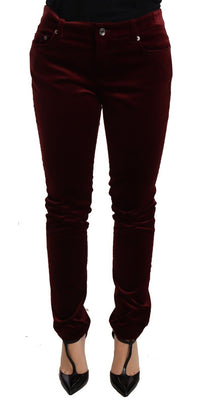 Thumbnail for Elegant Red Velvet Skinny Pants