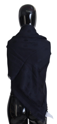 Thumbnail for Elegant Silk-Wool Fringed Scarf in Dark Blue