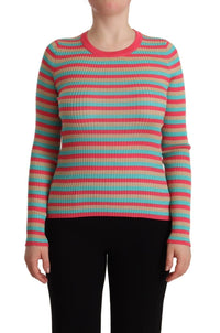 Thumbnail for Elegant Striped Silk Crew Neck Pullover