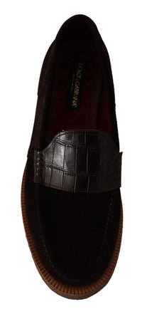 Thumbnail for Elegant Suede Crocodile Loafers in Brown