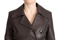 Thumbnail for Dark Brown Leather Long Sleeves Belted Jacket