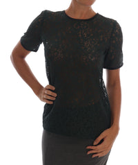 Thumbnail for Dark Green Floral Lace Short Sleeve Blouse