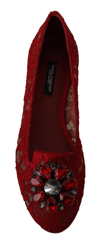 Thumbnail for Radiant Red Lace Ballet Flats with Crystal Buckle