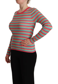 Thumbnail for Elegant Striped Silk Crew Neck Pullover