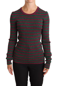 Thumbnail for Elegant Maroon and Green Striped Crewneck Sweater