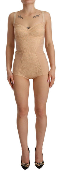 Thumbnail for Beige Lace Panel Stretch Bodysuit