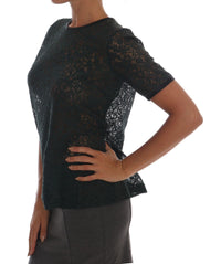 Thumbnail for Dark Green Floral Lace Short Sleeve Blouse