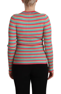 Thumbnail for Elegant Striped Silk Crew Neck Pullover