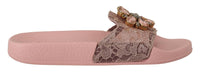 Thumbnail for Floral Lace Crystal Embellished Slide Flats