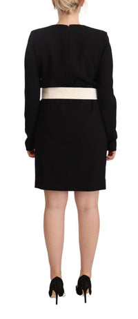 Thumbnail for Black Wool Long Sleeves Belted Mini Sheath Dress