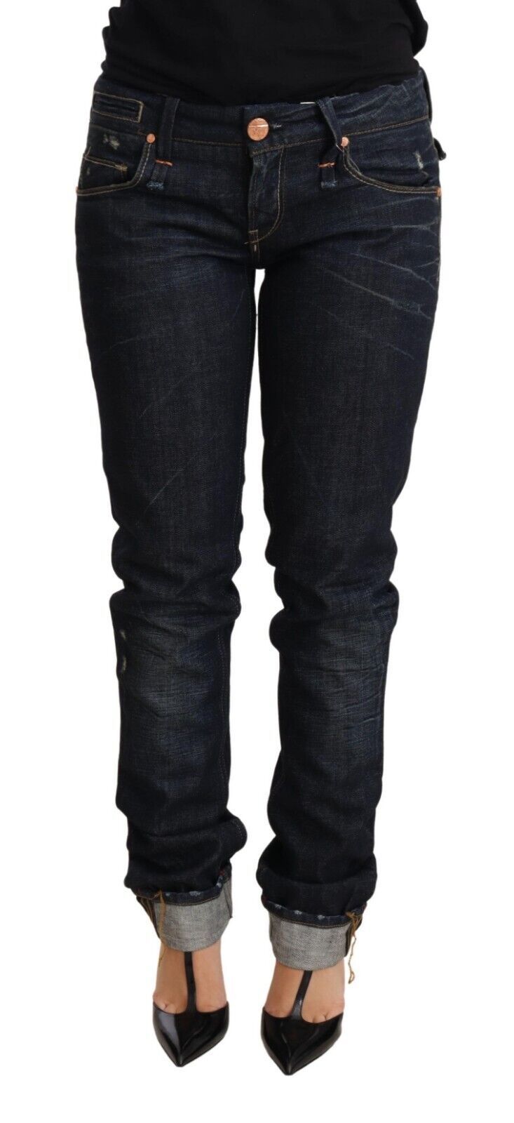 Elegant Low Waist Skinny Dark Blue Jeans