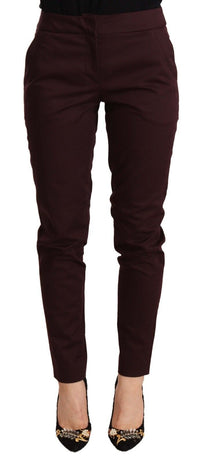 Thumbnail for Maroon Slim Fit Skinny Pants with Zipper Detail