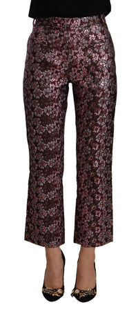 Thumbnail for High Waist Jacquard Flared Cropped Trousers