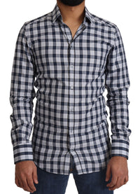 Thumbnail for Elegant Blue & White Checkered Slim Fit Dress Shirt