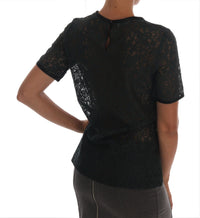 Thumbnail for Dark Green Floral Lace Short Sleeve Blouse