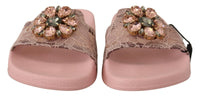 Thumbnail for Floral Lace Crystal Embellished Slide Flats