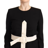 Thumbnail for Black Wool Long Sleeves Belted Mini Sheath Dress