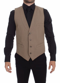 Thumbnail for Beige Cotton Slim Fit Button Front Dress Vest