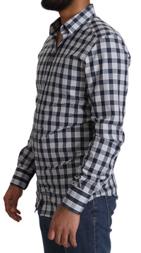 Thumbnail for Elegant Blue & White Checkered Slim Fit Dress Shirt