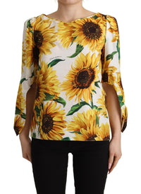 Thumbnail for Sunflower Print Cotton Elbow Sleeve Blouse
