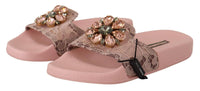 Thumbnail for Floral Lace Crystal Embellished Slide Flats