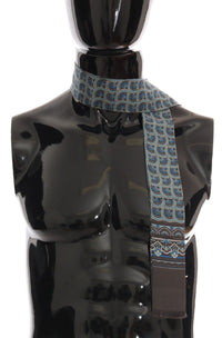 Thumbnail for Blue Patterned Silk Slim Wrap Fringes Scarf